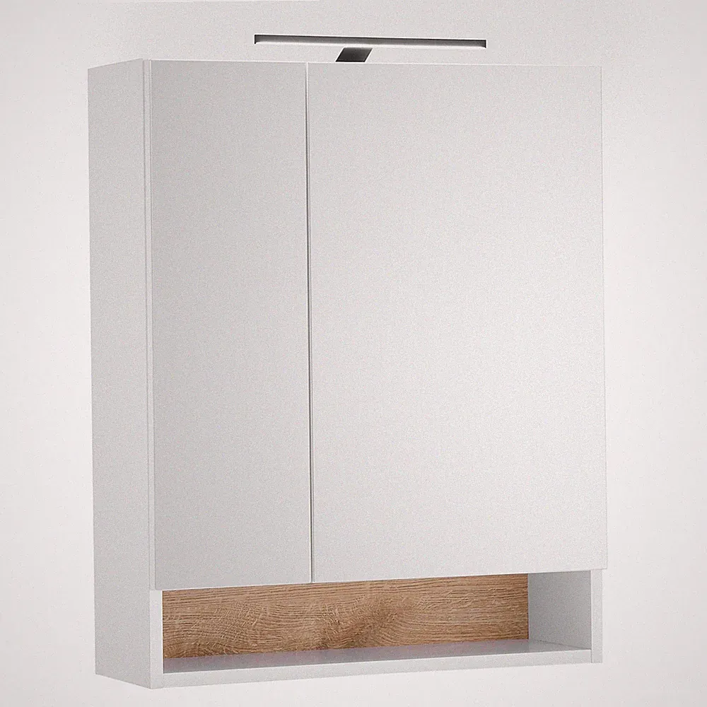 Spiegelschrank - weiß matt - Evoke Eiche - mit Beleuchtung - 60 cm