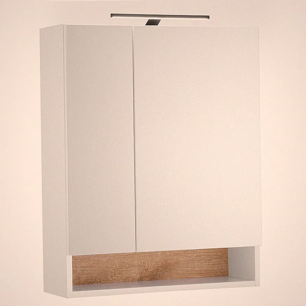 Spiegelschrank - weiß matt - Evoke Eiche - mit Beleuchtung - 60 cm