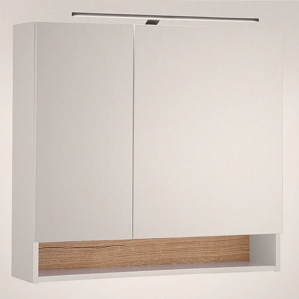 Spiegelschrank - weiß matt - Evoke Eiche - mit Beleuchtung - 80 cm