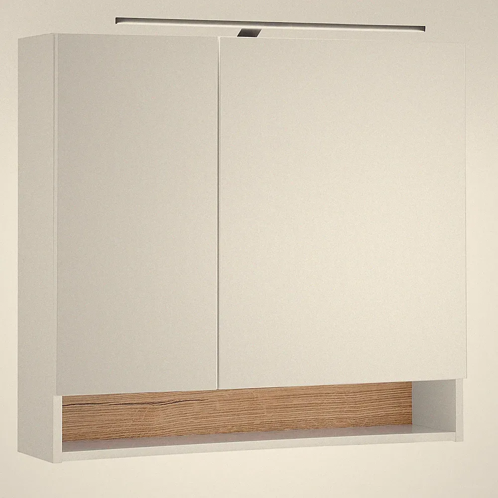 Spiegelschrank - weiß matt - Evoke Eiche - mit Beleuchtung - 80 cm