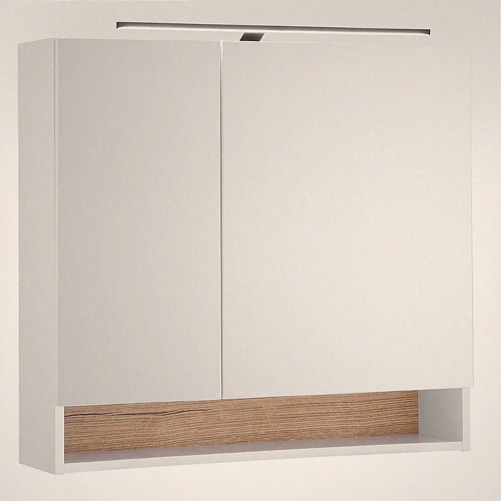 Spiegelschrank - weiß matt - Evoke Eiche - mit Beleuchtung - 80 cm