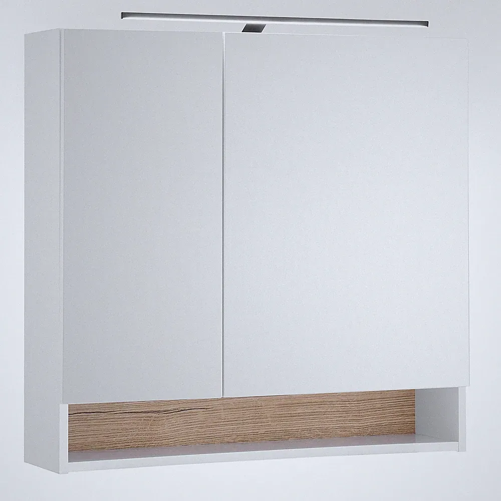 Spiegelschrank - weiß matt - Evoke Eiche - mit Beleuchtung - 80 cm