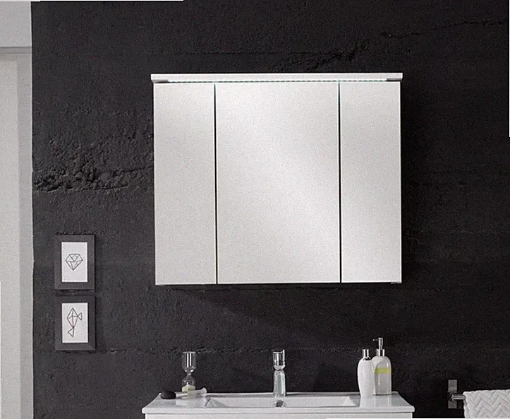 SPLASH Spiegelschrank Bad mit LED-Beleuchtung Weiß Hochglanz - Badezimmerspiegel