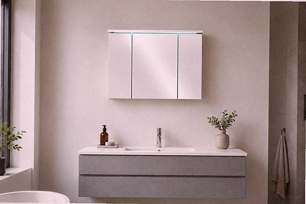 SPLASH Spiegelschrank Bad mit LED-Beleuchtung Weiß Hochglanz - Badezimmerspiegel