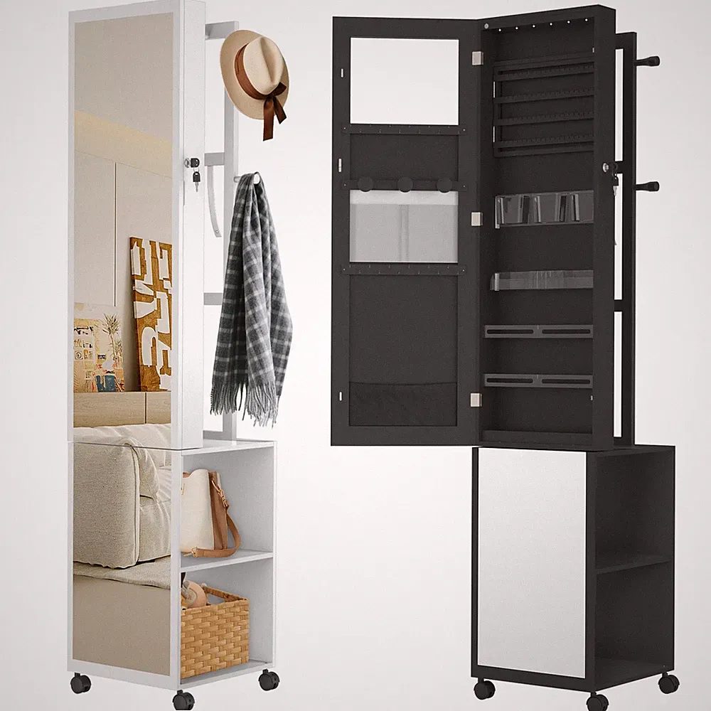 Standspiegel LED Schmuckschrank Kleiderschrank Schmuckkommode Schmuckregal Rolle