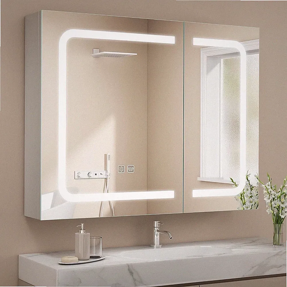 STARLEAD 800x600mm LED - Badezimmer - Spiegel - Schränke mit Heizung, weiß