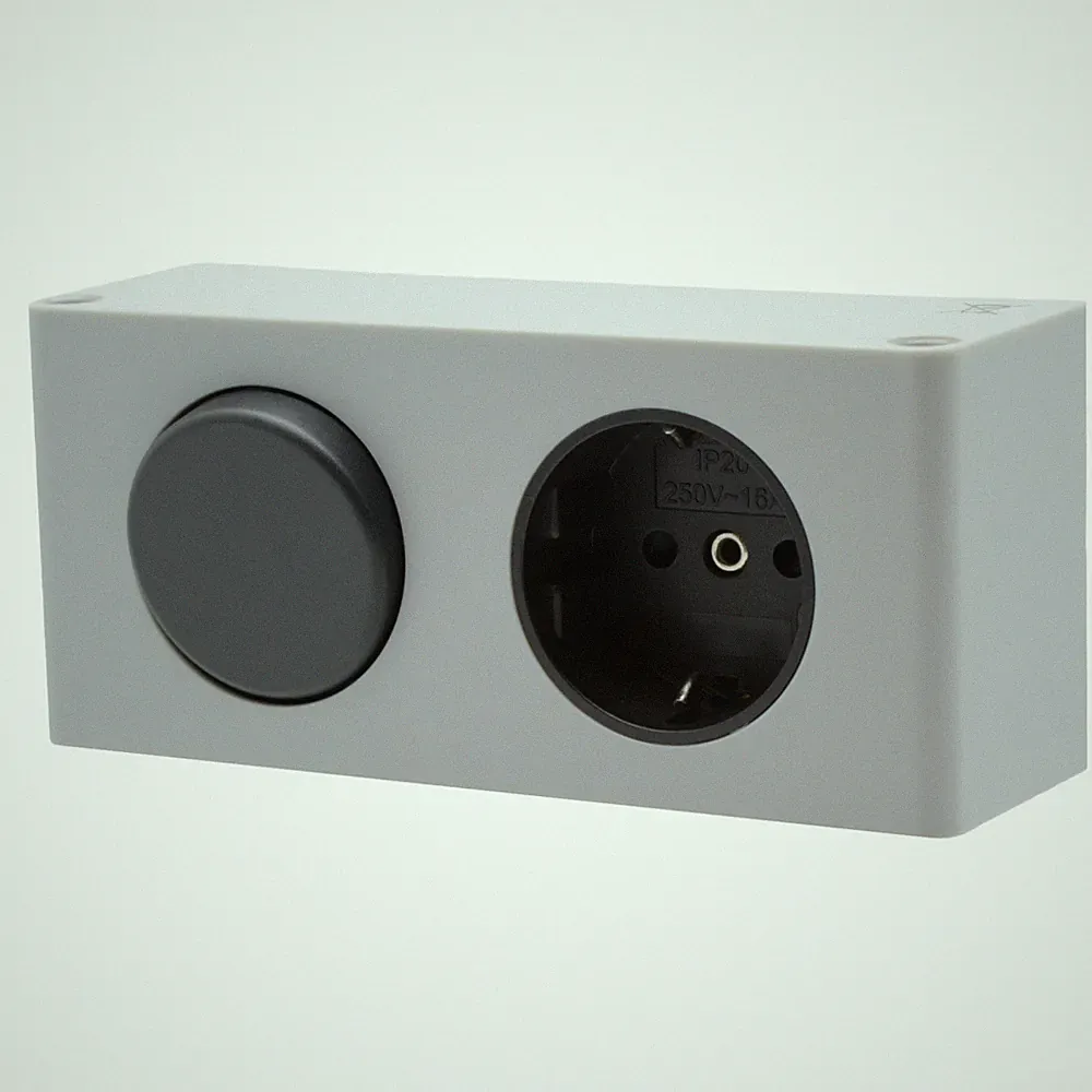 Steckdosen-Box + Licht-Schalter Möbel-Einbau, Energie-Box, Silber Spiegelschrank