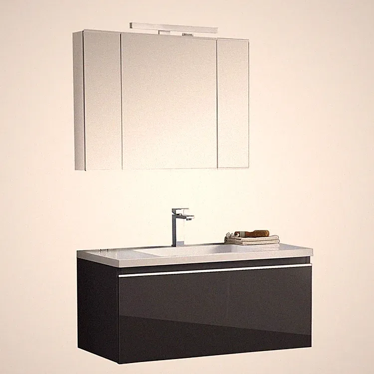 STONEART Badmöbel-Set Milano ME-1000-1, dunkelgrau, 100x45cm Unterschrank Spiege