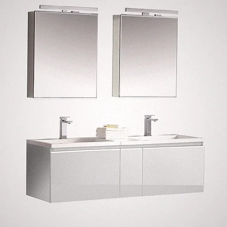 STONEART Badmöbel-Set Milano ME-1400-1, weiß, 140x45cm Unterschrank Spiegel