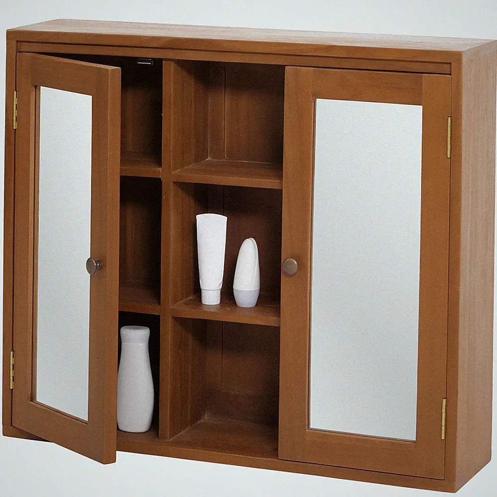 Teak-Spiegelschrank HWC-M85, Badspiegelschrank, B-Grade-Teak, 70x80x20cm