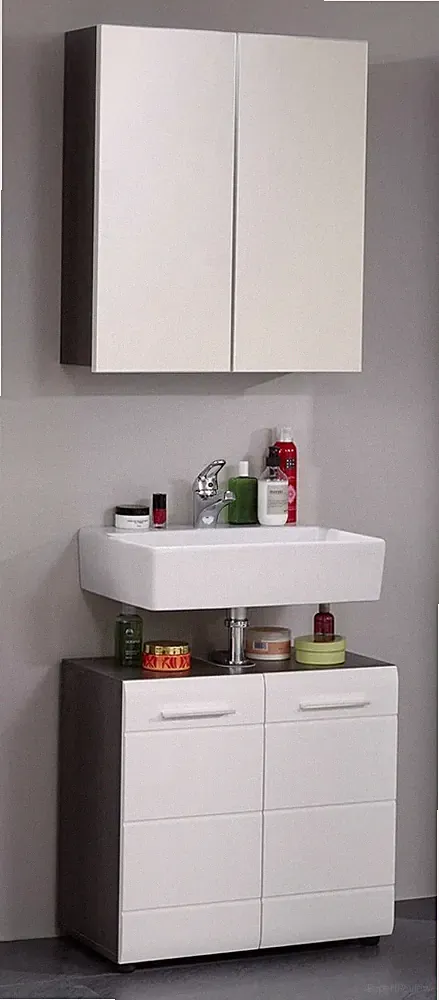 trendteam 2-teilige Badezimmerkombination Badmöbel weiß grau - Badezimmer - Line