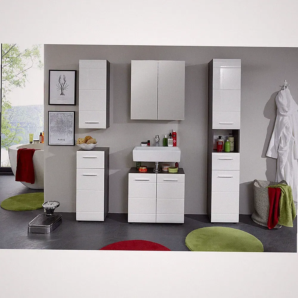 trendteam Badmöbel-Set 5tlg. Badezimmermöbel Bad Set Kombination 150 x 182 cm