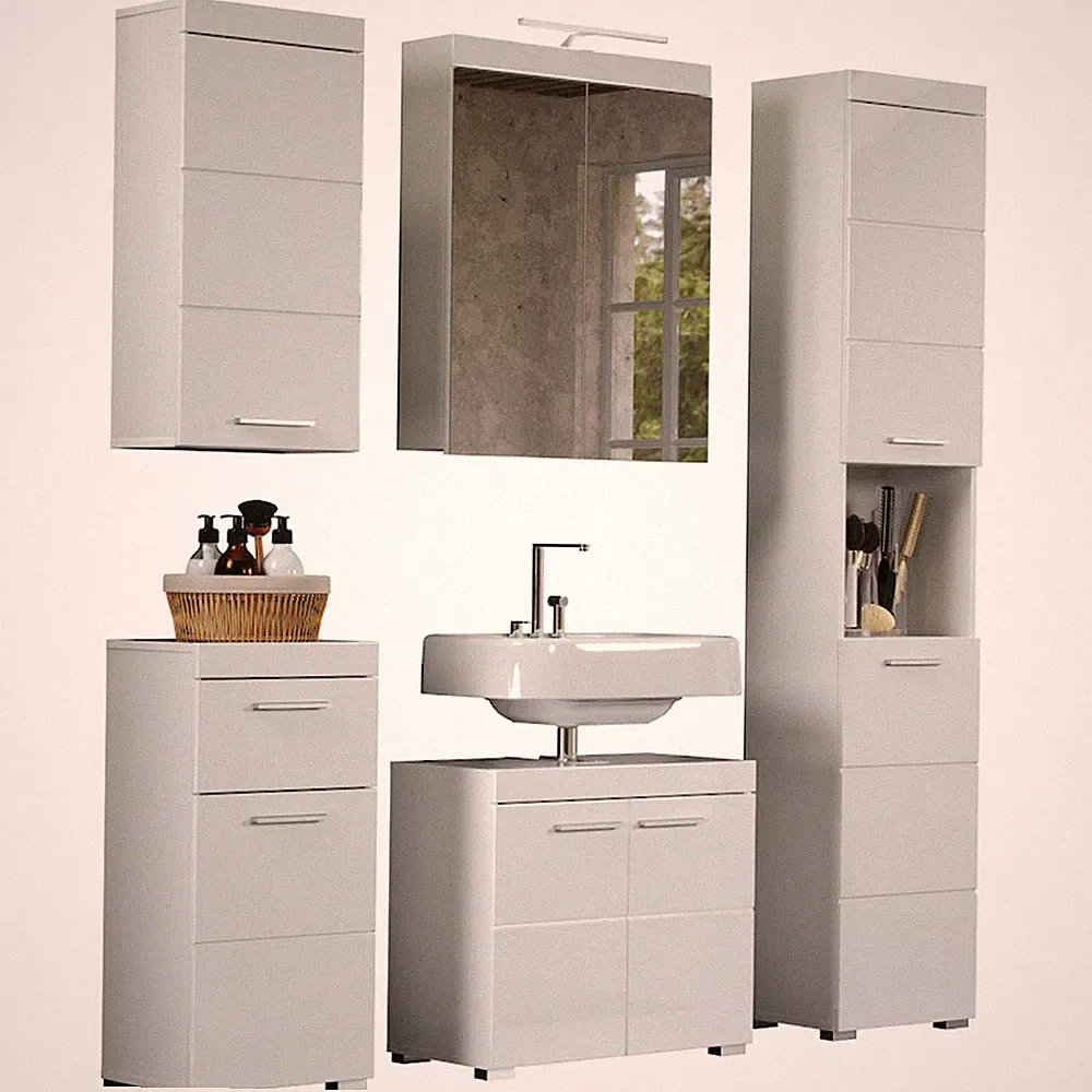 trendteam Badmöbel-Set 5tlg. Hochschrank Unterschrank Hängeschrank Amanda Weiß