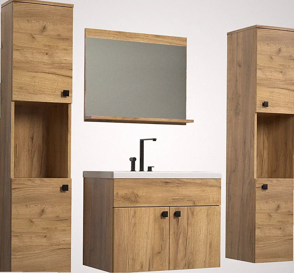 trendteam Badmöbel-Set Schränke Spiegel Unterschrank inkl. Waschbecken Haven
