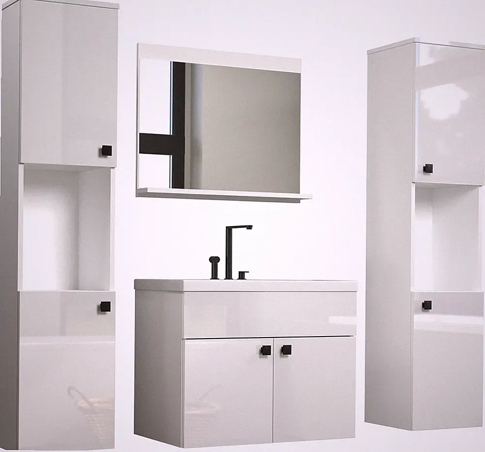 trendteam Badmöbel-Set Schränke Spiegel Unterschrank inkl Waschbecken Haven Weiß