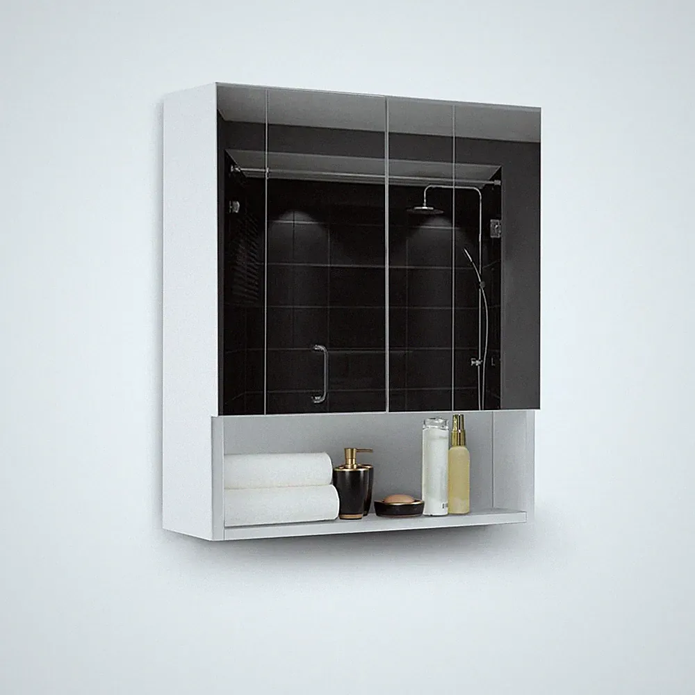TUKAILAi Badspiegelschrank 2-türig mit offenem Regal, Wandmontage