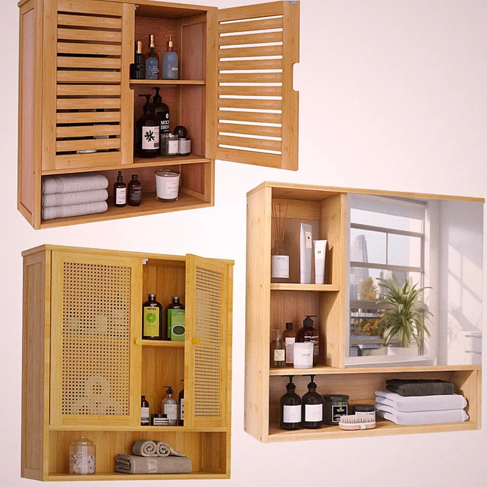 UNHO Badezimmerschrank & Hängeschrank bad Spiegelschrank Wandschrank aus Bambus