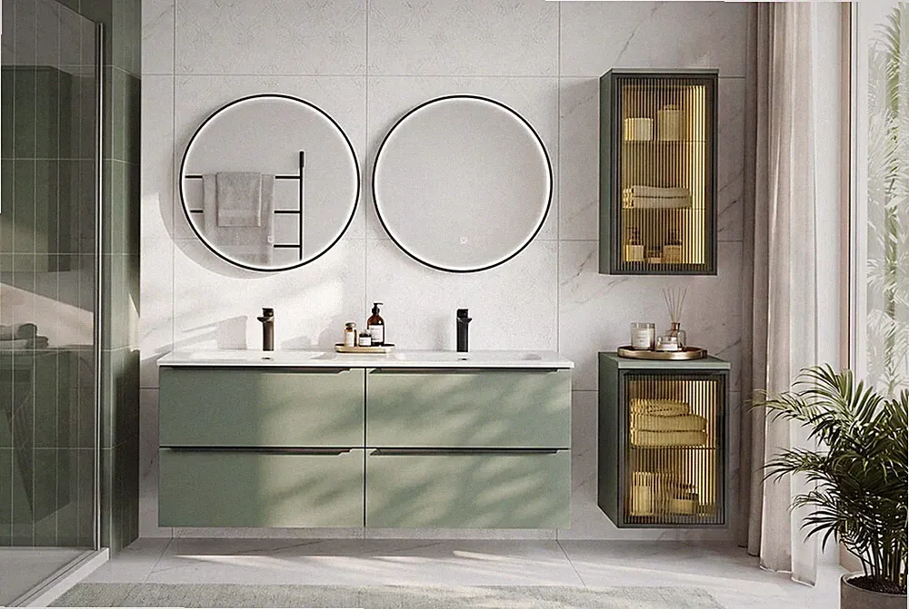 VERDANO Badmöbel-Set 4-teilig 140cm | Doppel-Einbaubecken & Rauchglas | VERDANO