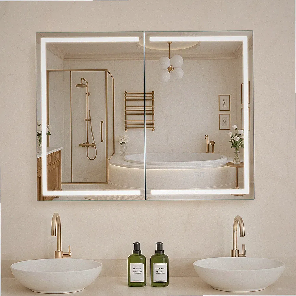 VEVOR Beleuchteter Medizinschrank mit HD-Spiegel 3 Farben 60x80cm Wandmontage