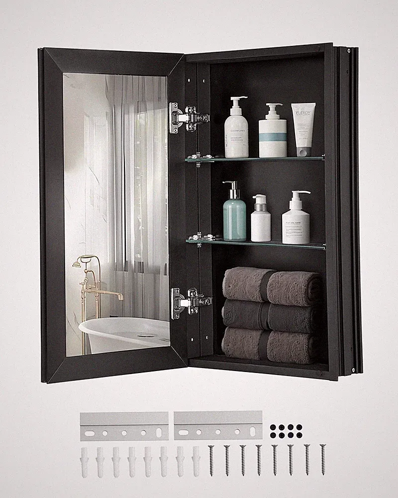 VEVOR Spiegelschrank Badezimmer Hängender Badschrank Verstellbar 355x135x610mm