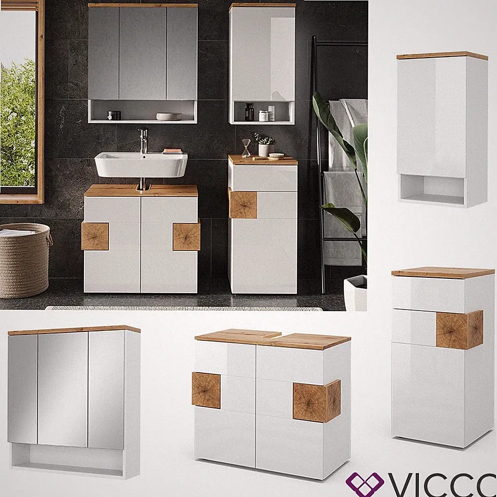 Vicco Badmöbel-Set Badezimmer-Möbel Bad-Schrank Eden Weiß Artisan modern Vicco