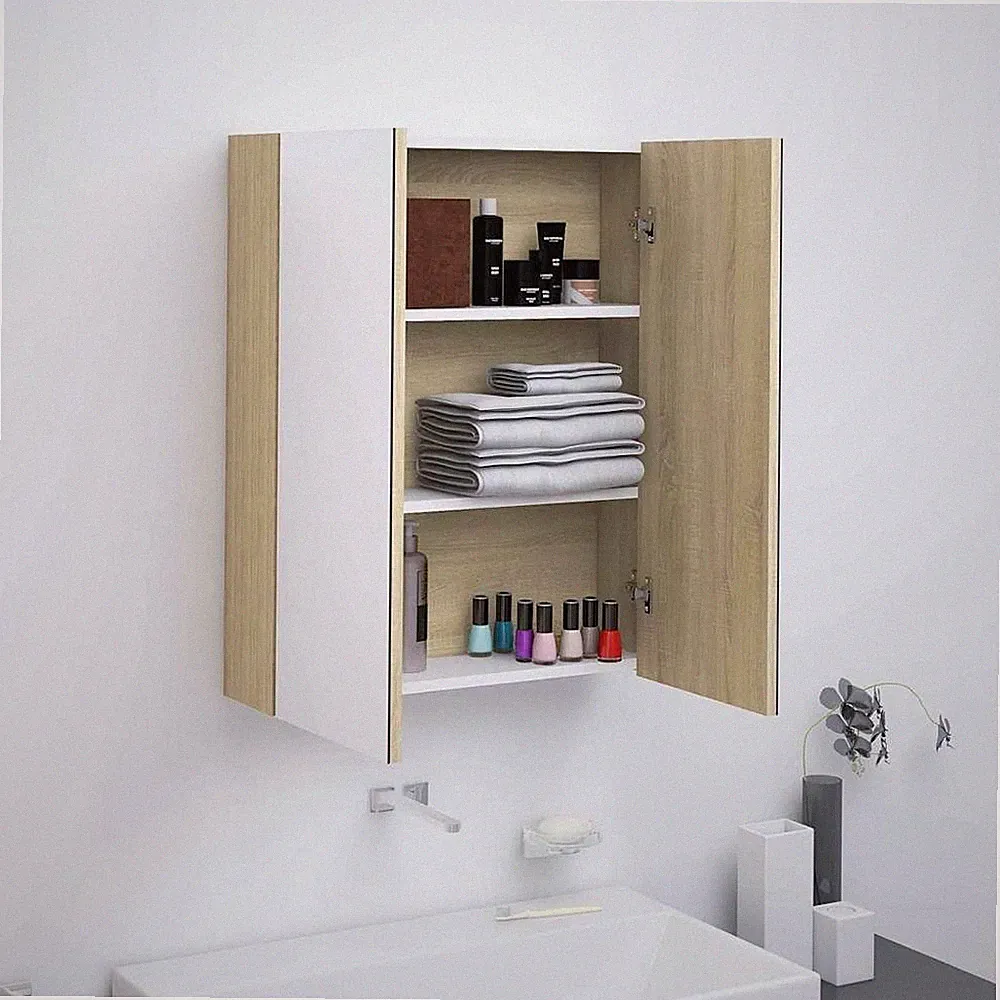 VidaXL Bad-Spiegelschrank 60x15x75 Cm MDF Weiß Und Eiche-Optik