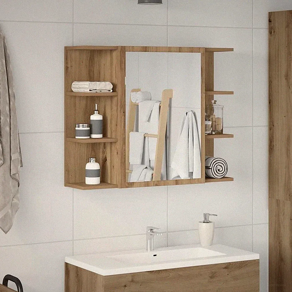 vidaXL Bad-Spiegelschrank Artisan-Eiche 80x20,5x64cm Holzwerkstoff