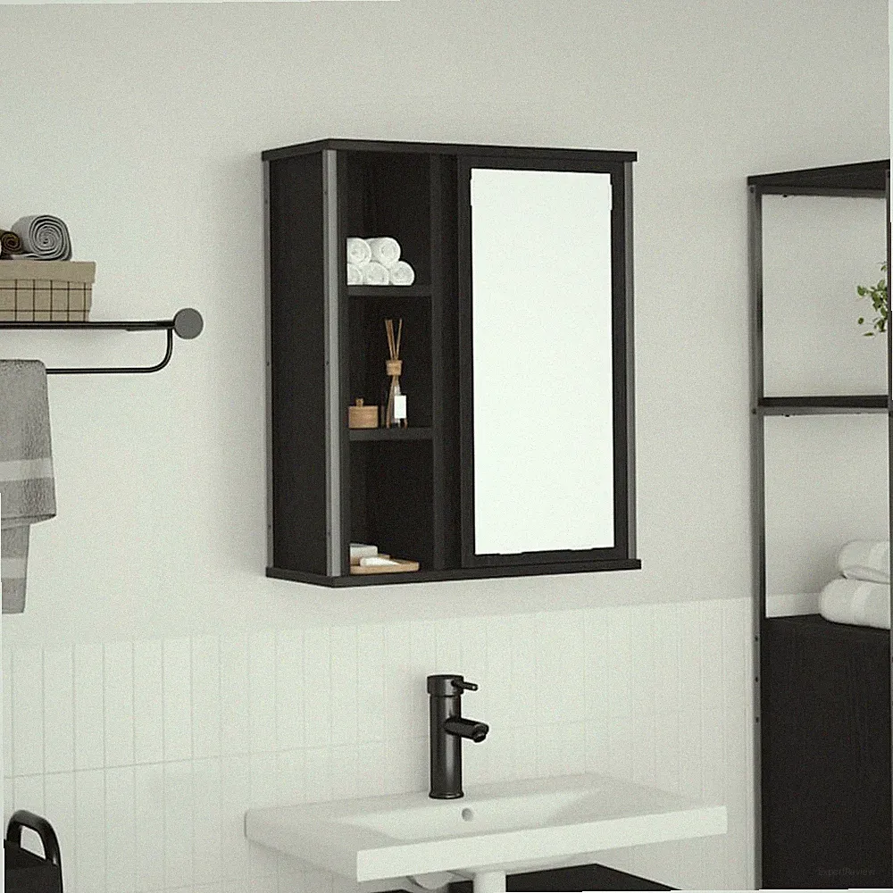VidaXL Bad-Wandschrank Mit Spiegel Schwarz Eichen-Optik 50x21x60 Cm