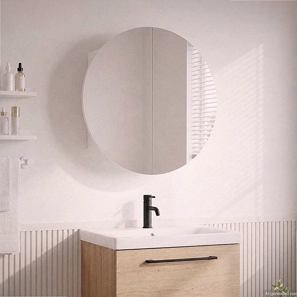 vidaXL Badezimmerschrank mit Rundem Spiegel & LED Weiß 40x40x17,5 cm