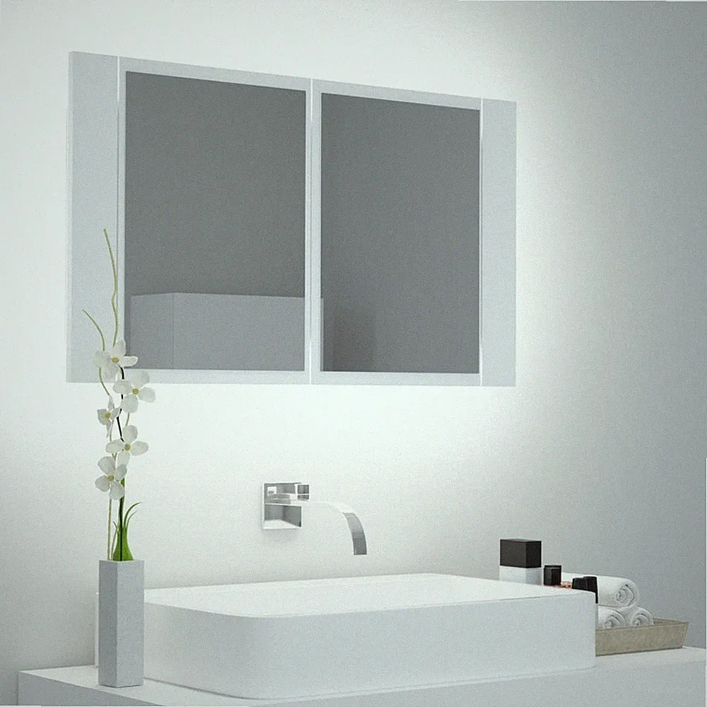vidaXL LED-Bad-Spiegelschrank Weiß 80x12x45 cm Acryl