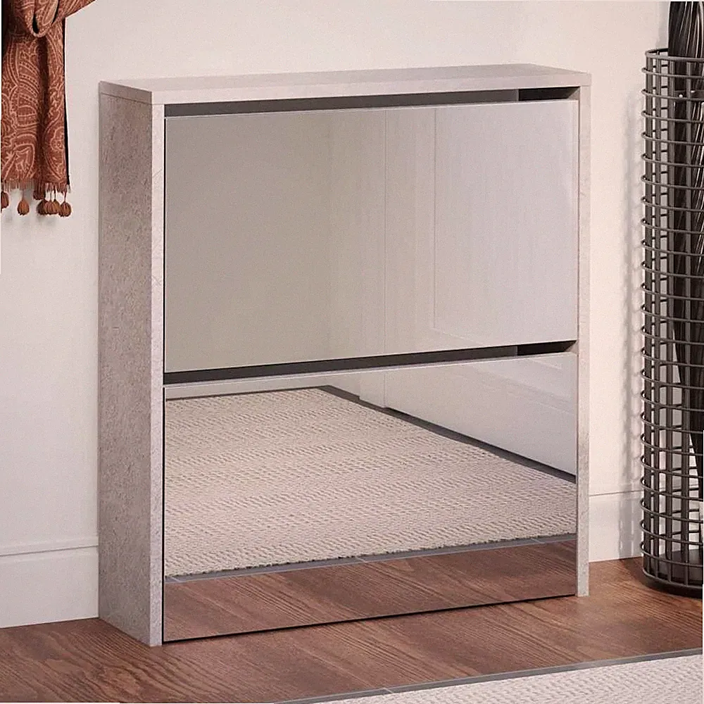 VidaXL Schuhschrank Mit Spiegel 2 Fächer Betongrau 63x17x67 Cm