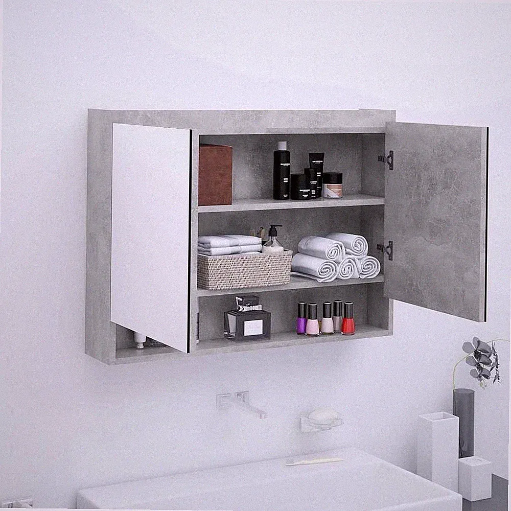 VidaXL Spiegelschrank Fürs Bad 80x15x60 Cm MDF Betongrau