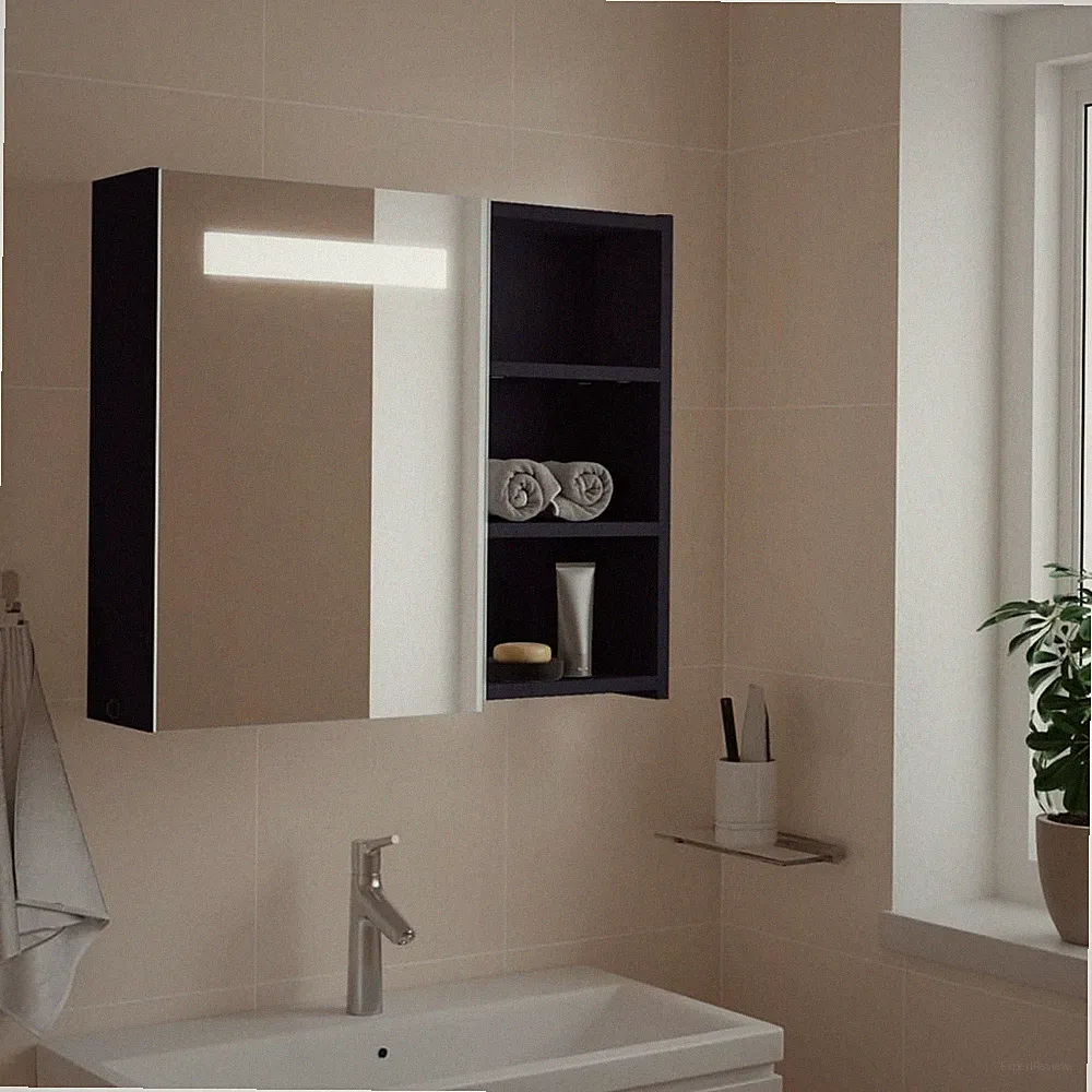 VidaXL Spiegelschrank Mit LED-Beleuchtung Grau 60x13x52 Cm