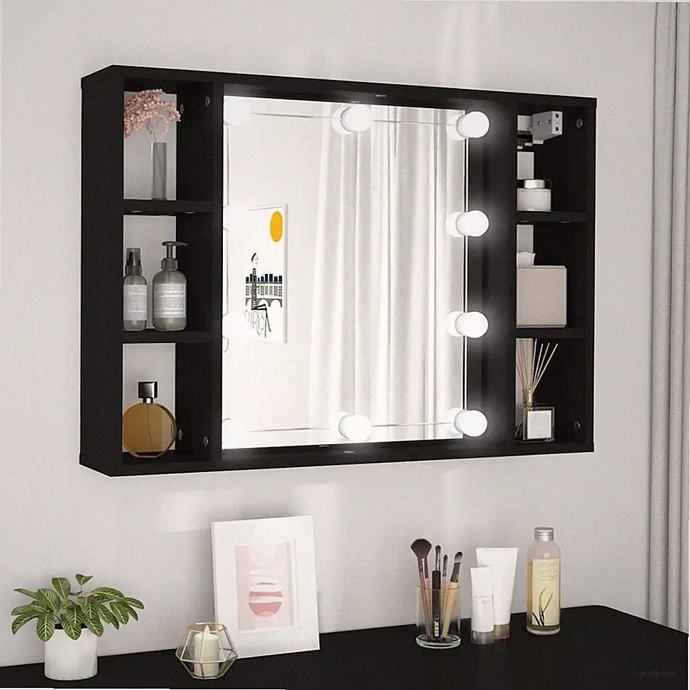 VidaXL Spiegelschrank Mit LED Schwarz 76x15x55 Cm