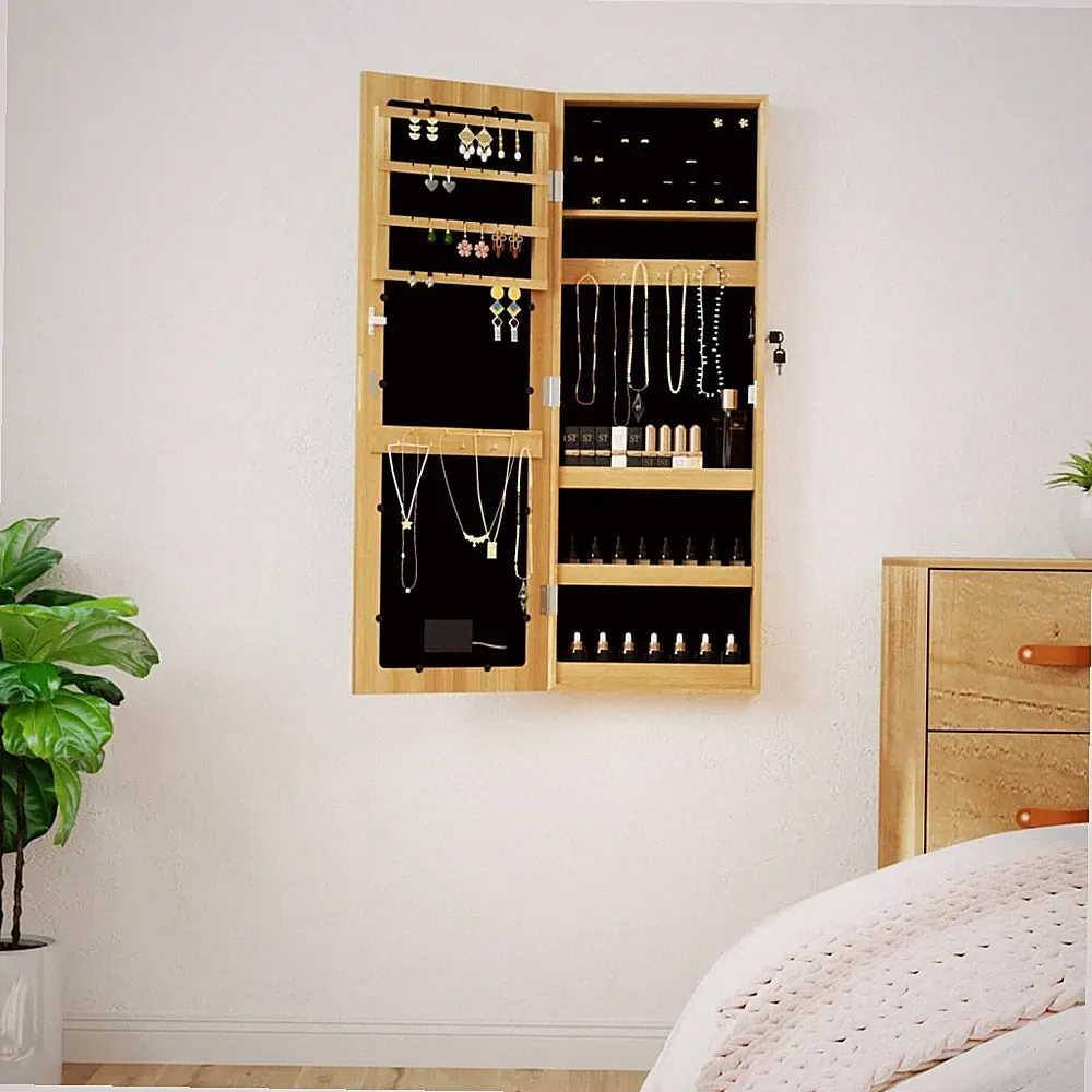 vidaXL Wandmontierter Schmuckschrank mit Spiegel und LED-Beleuchtung