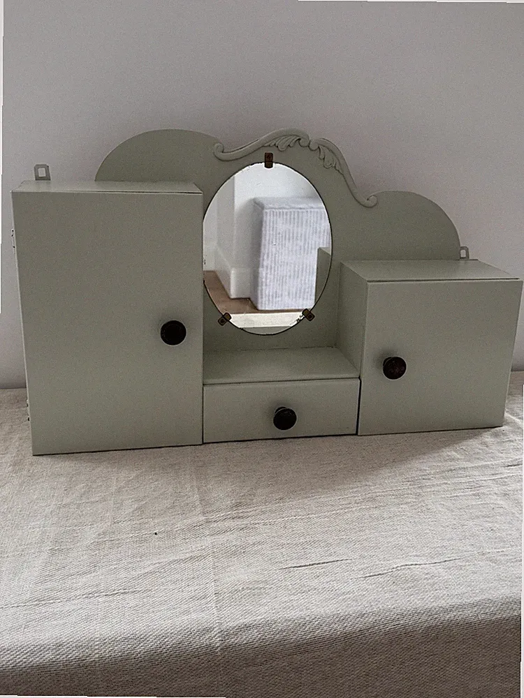 Vintage Art Deco bemalter Medizin Apothekerschrank Spiegel Schublade 30er Jahre