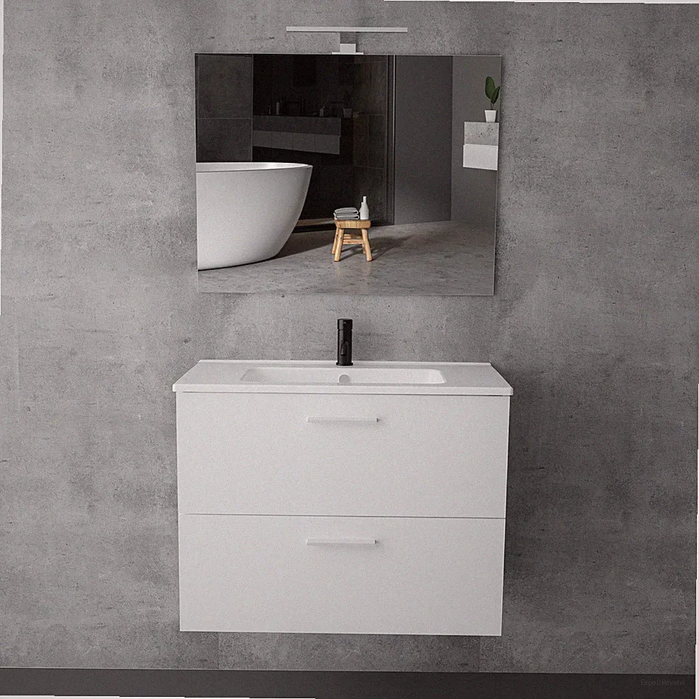 VitrA Badezimmer Set Badmöbel mit LED Spiegel & Waschbecken Modern & Hygienisch