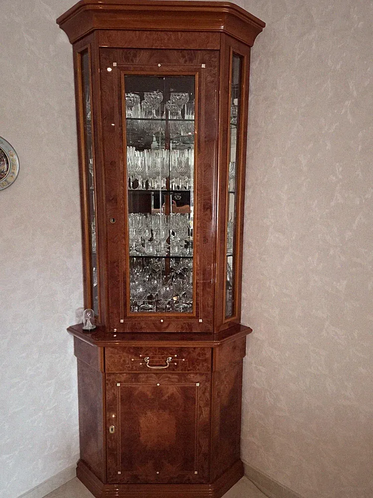 Vitrine Kirschbaum Schrank 2tlg. Eckvitrine, Perlmutt,Italienische Möbel