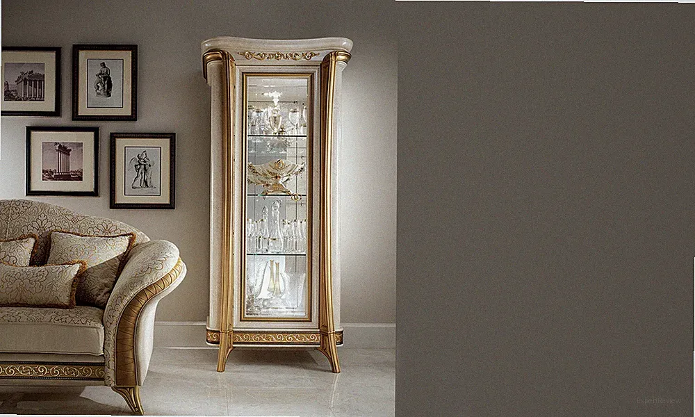 Vitrine Wohnzimmer Esszimmer Glasschrank Beige Hochglanz Italienische Stil Möbel