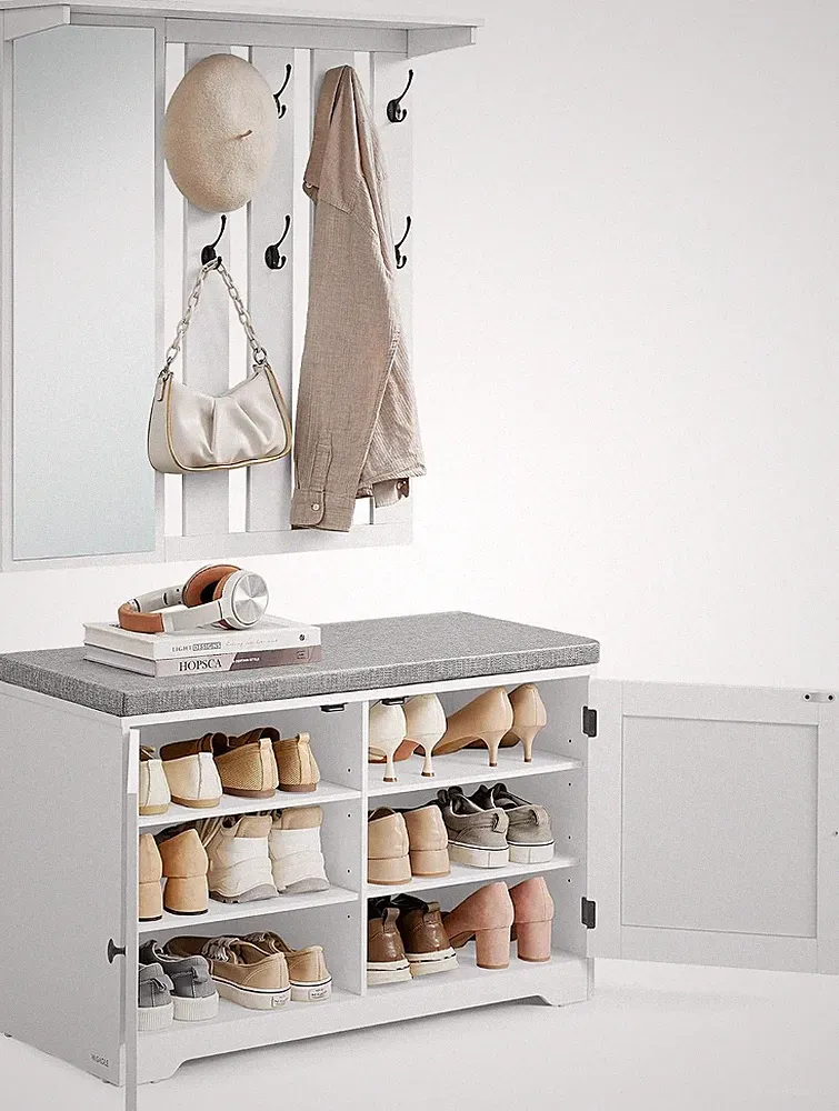 Wandgarderobe mit Spiegel 8 Doppelhaken Schuhschrank Sitzbank 8