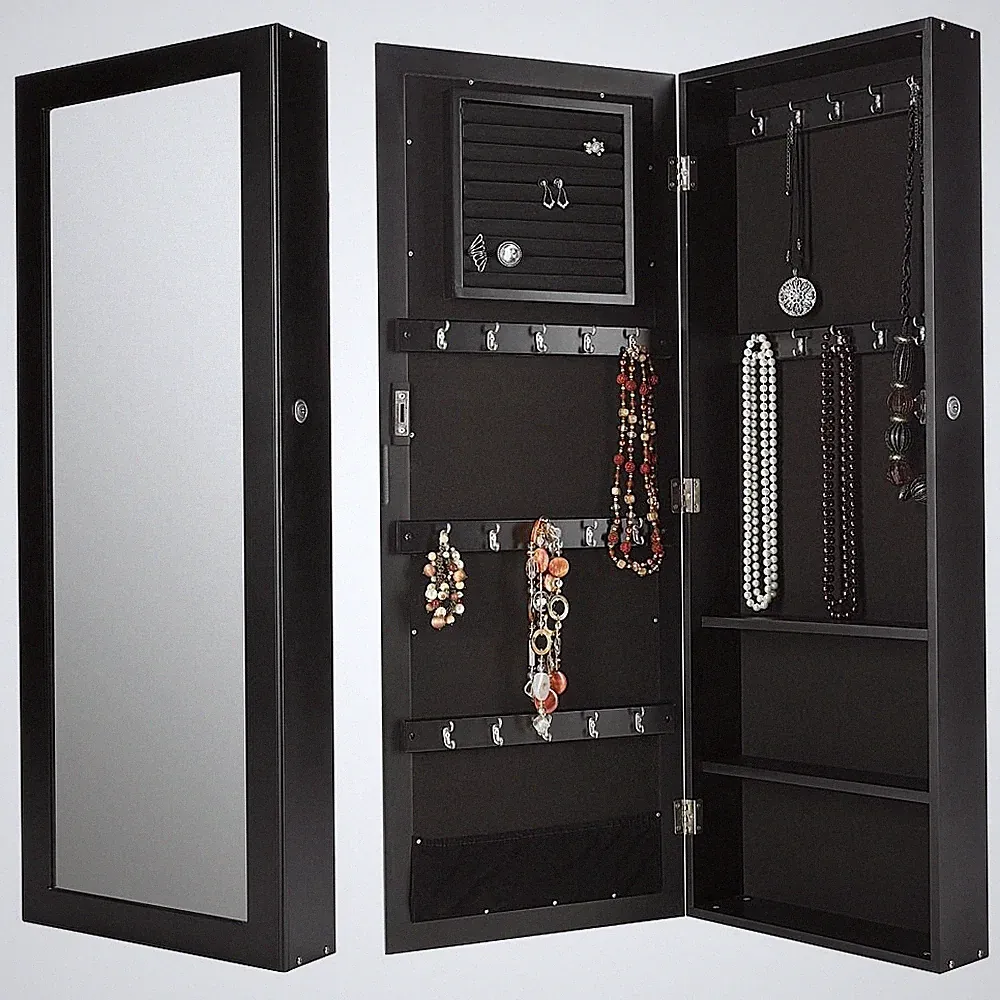 Wandschrank Hängeschrank Schmuckschrank Spiegelschrank Spiegel Schrank Schwarz