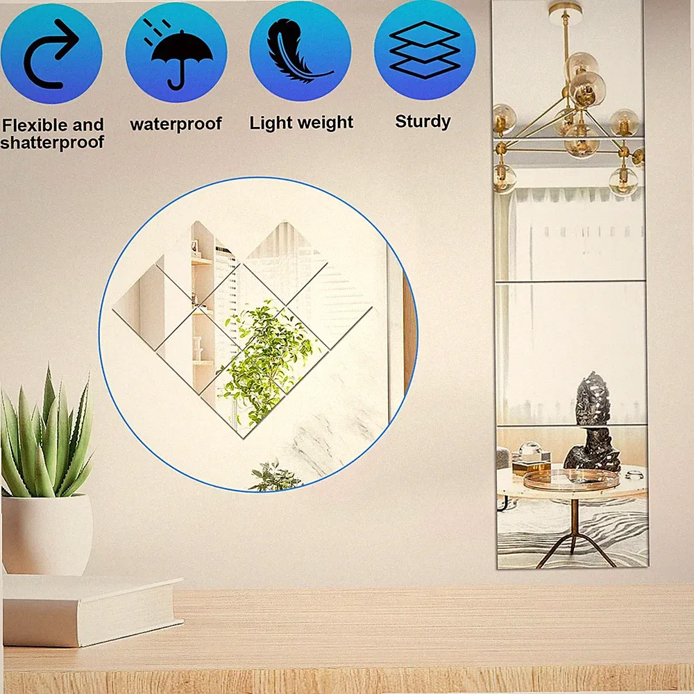 Wandspiegel Klebespiegel Spiegelfliesen Selbstklebend Türspiegel für Wohnzimmer
