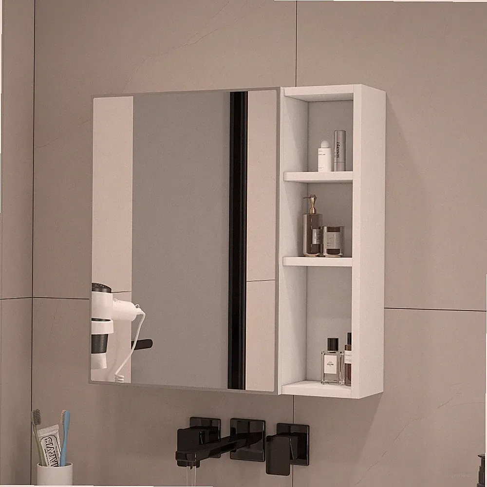 Wandspiegelschrank weiß 55cm Badspiegel mit Stauraum, HDF+Spiegelglas