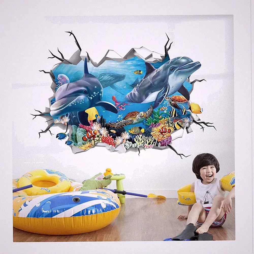 Wandtattoo Delfine 3D Unterwasserwelt Wandsticker Meeresschildkröten