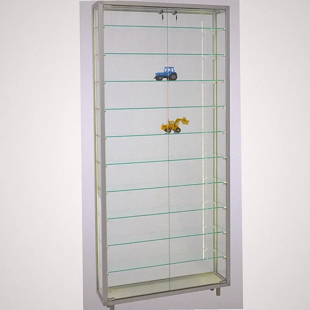 Wandvitrine C abschließbar beleuchtet 80 cm Sammler Alu Vitrinenschrank Spiegel