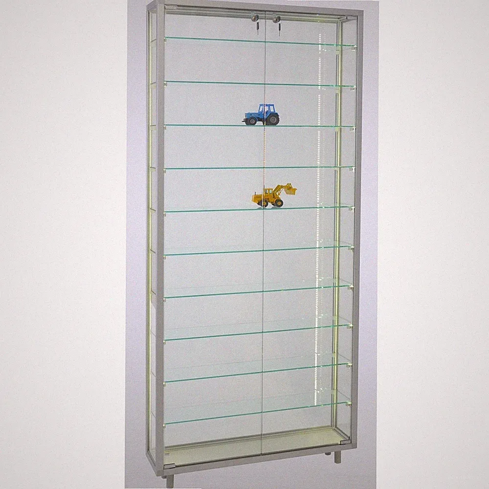 Wandvitrine C abschließbar beleuchtet 80 cm Sammler Alu Vitrinenschrank Spiegel