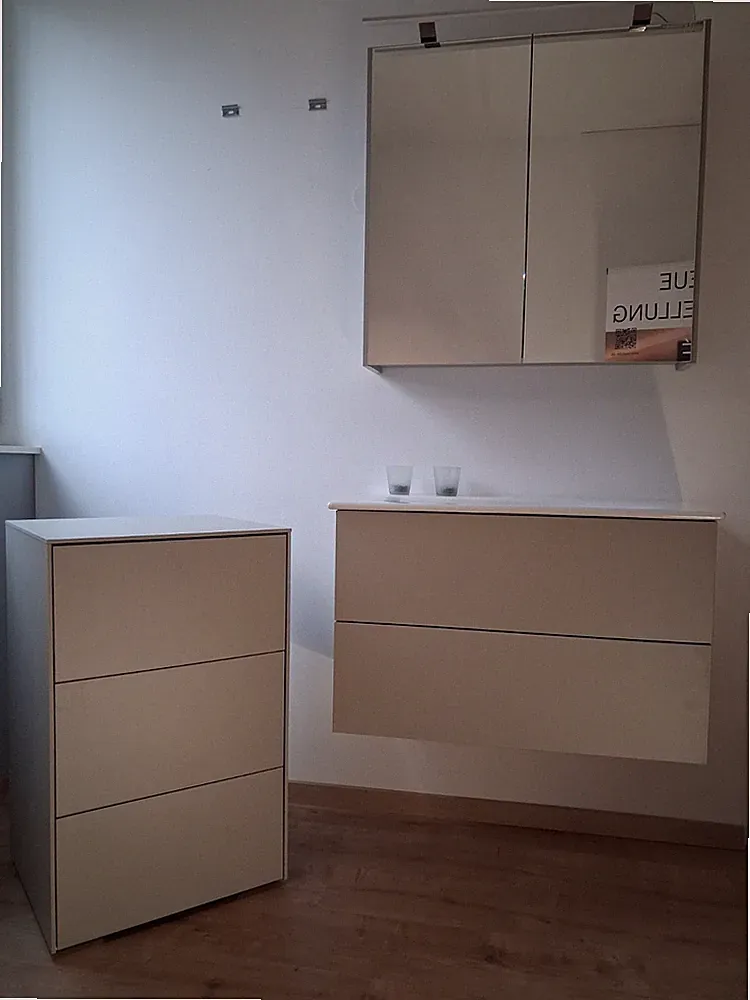 Waschbecken Duravit Viu 83, Unterschrank, Spiegelschrank, Highboard Kieselgrau