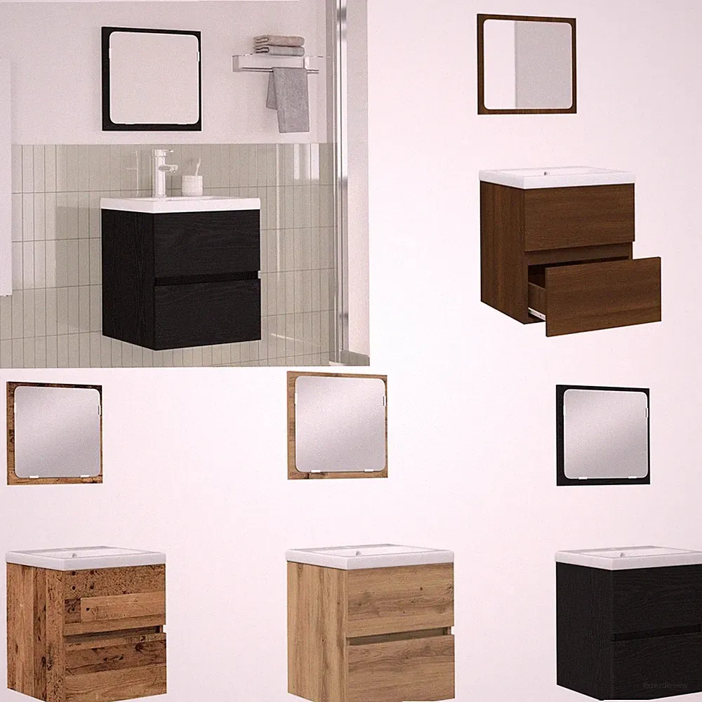 Waschbeckenunterschrank mit Waschbecken Spiegel Badschrank Badmöbel Set GU
