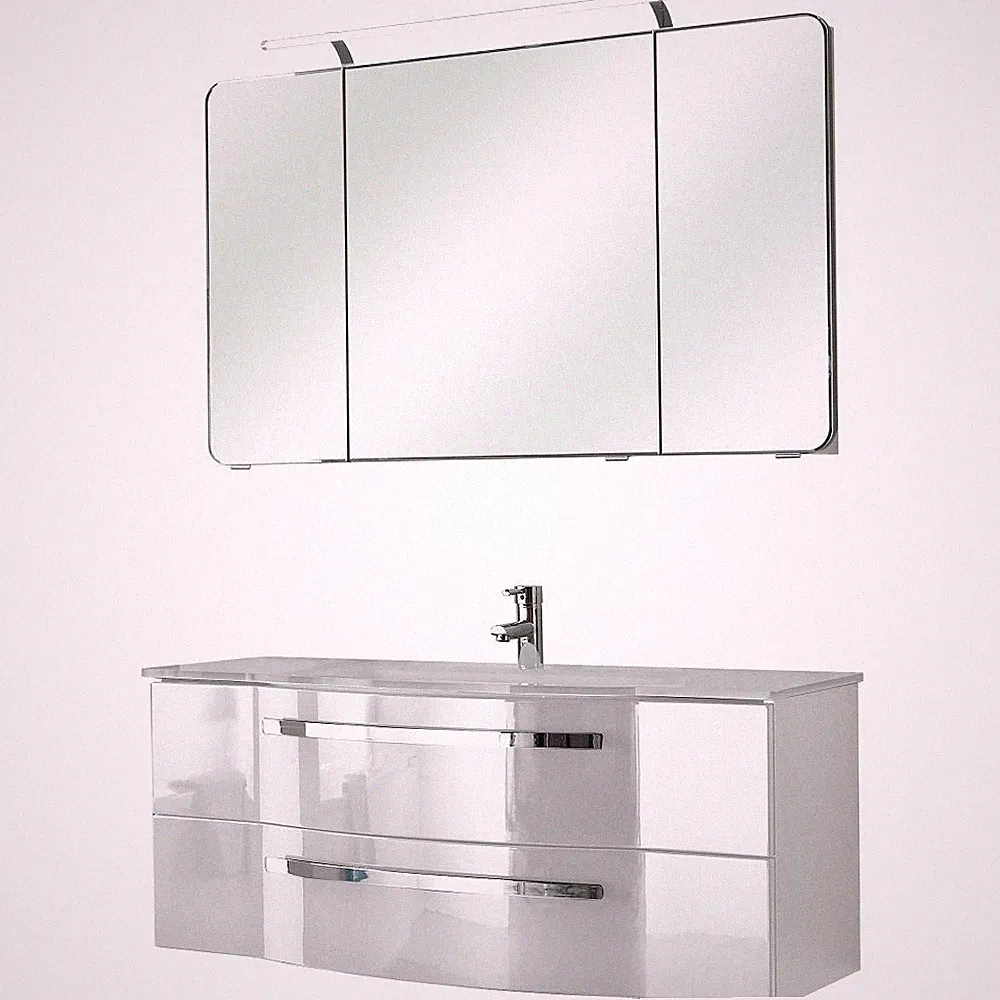 Waschplatz 120cm Glasbecken Unterschrank Spiegelschrank LED Waschtisch Bad-Möbel