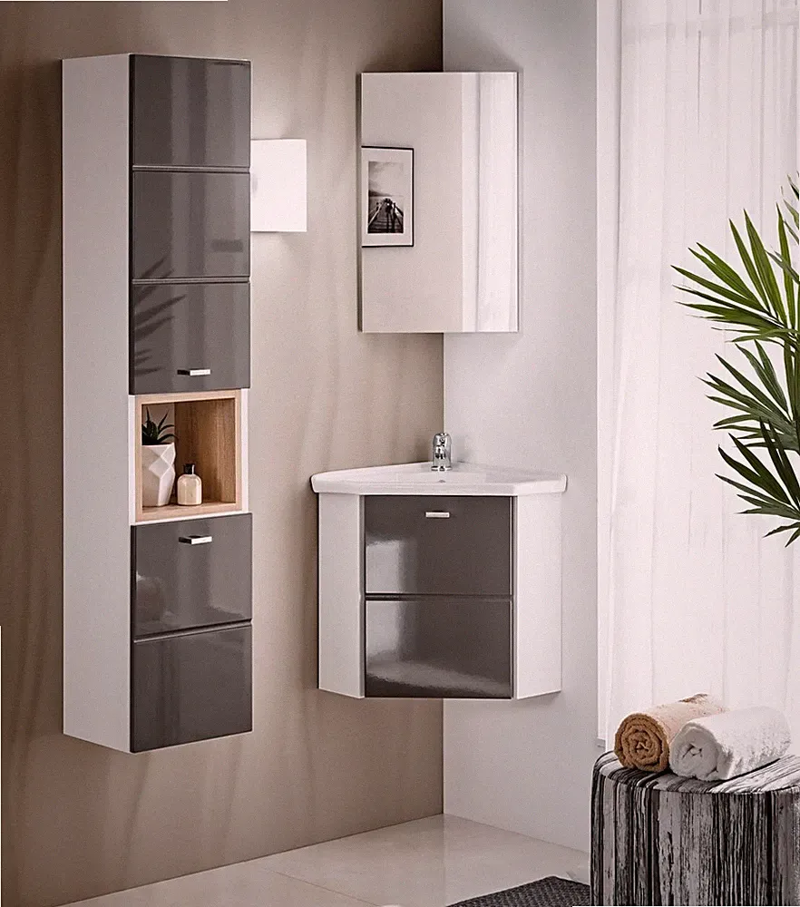 Waschplatz Badmöbel Badezimmer Eckwaschtisch Set Waschtisch Waschbecken 3-tlg.